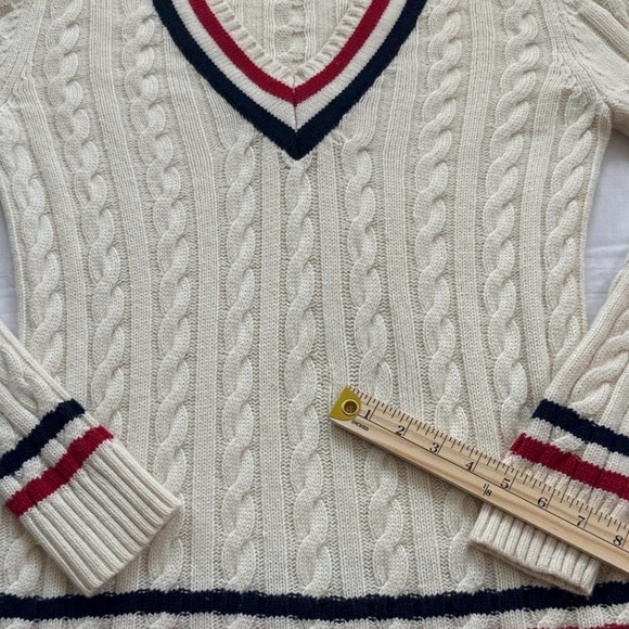 Women’s Lauren Ralph Lauren Cricket Tennis V Neck Pullover Cable Knit Sweater M - Picture 7 of 7